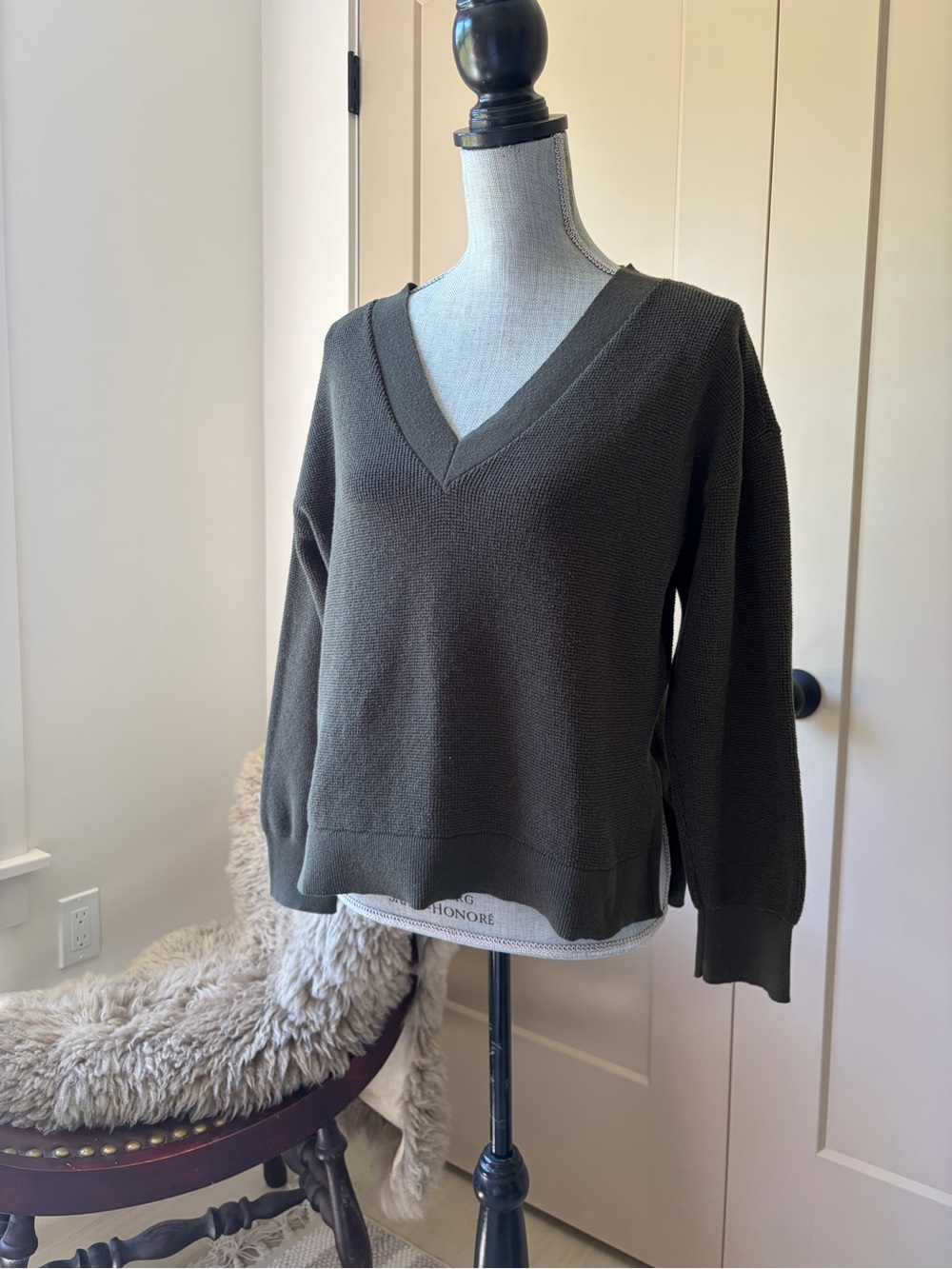 Michael Kors Dark Green Knit Sweater Size Small High-Low Hem Long Sleeve